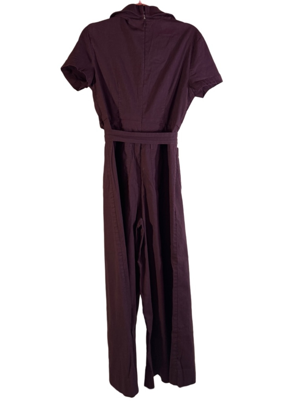 Maeve Anthropologie Plum Linen Blend Wrap Jumpsuit Size 8 Short Sleeve Tie Waist - Picture 3 of 8